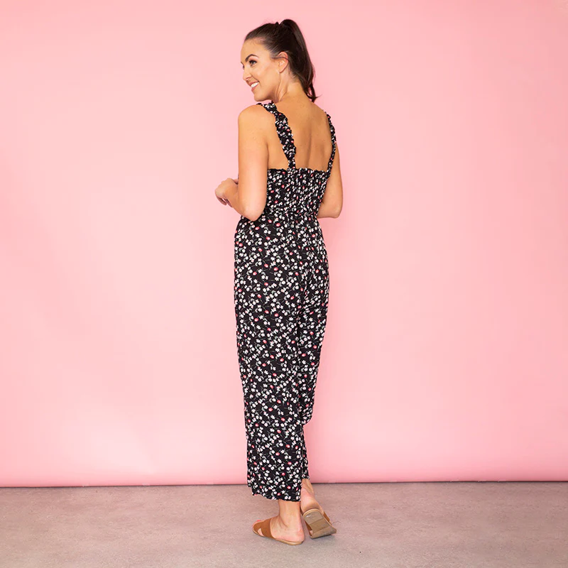 Tina Shirred Body Jumpsuit Black - Image 3