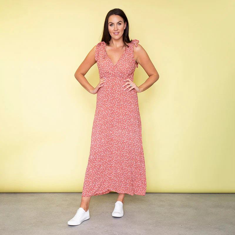 Georgia Bow Tie Midi Dress (Strawberry)