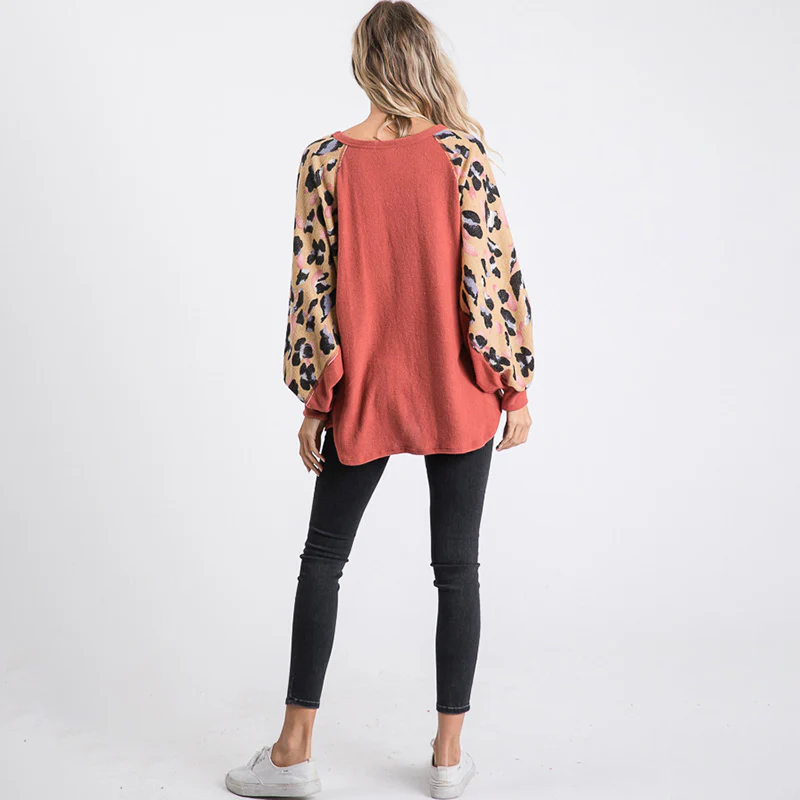 Anna Leopard Sleeve Oversized Top Mauve - Image 6