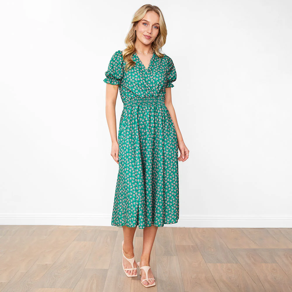 Belle Dress (Green/Pink Blossom) - Image 2