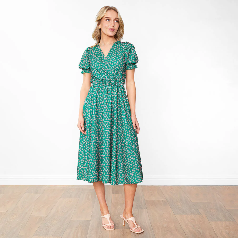 Belle Dress (Green/Pink Blossom) - Image 3