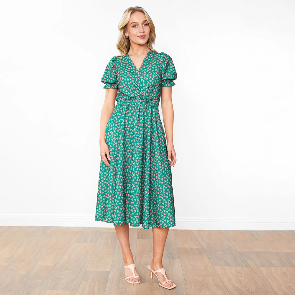 Belle Dress (Green/Pink Blossom) - Image 4