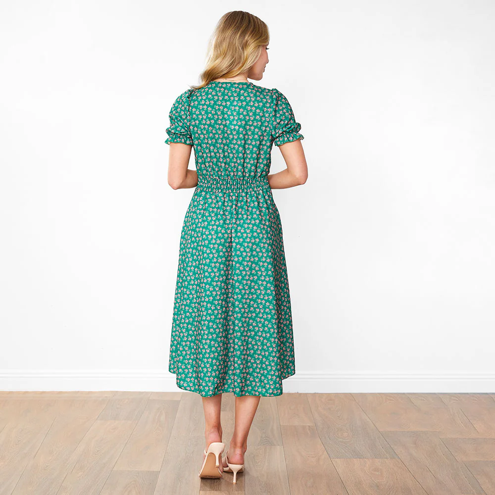 Belle Dress (Green/Pink Blossom) - Image 5