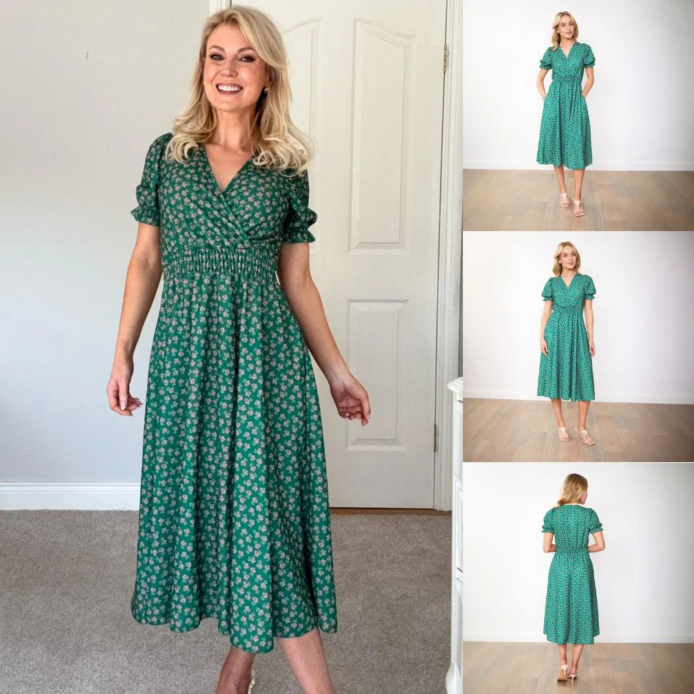 Belle Dress (Green/Pink Blossom) - Image 6