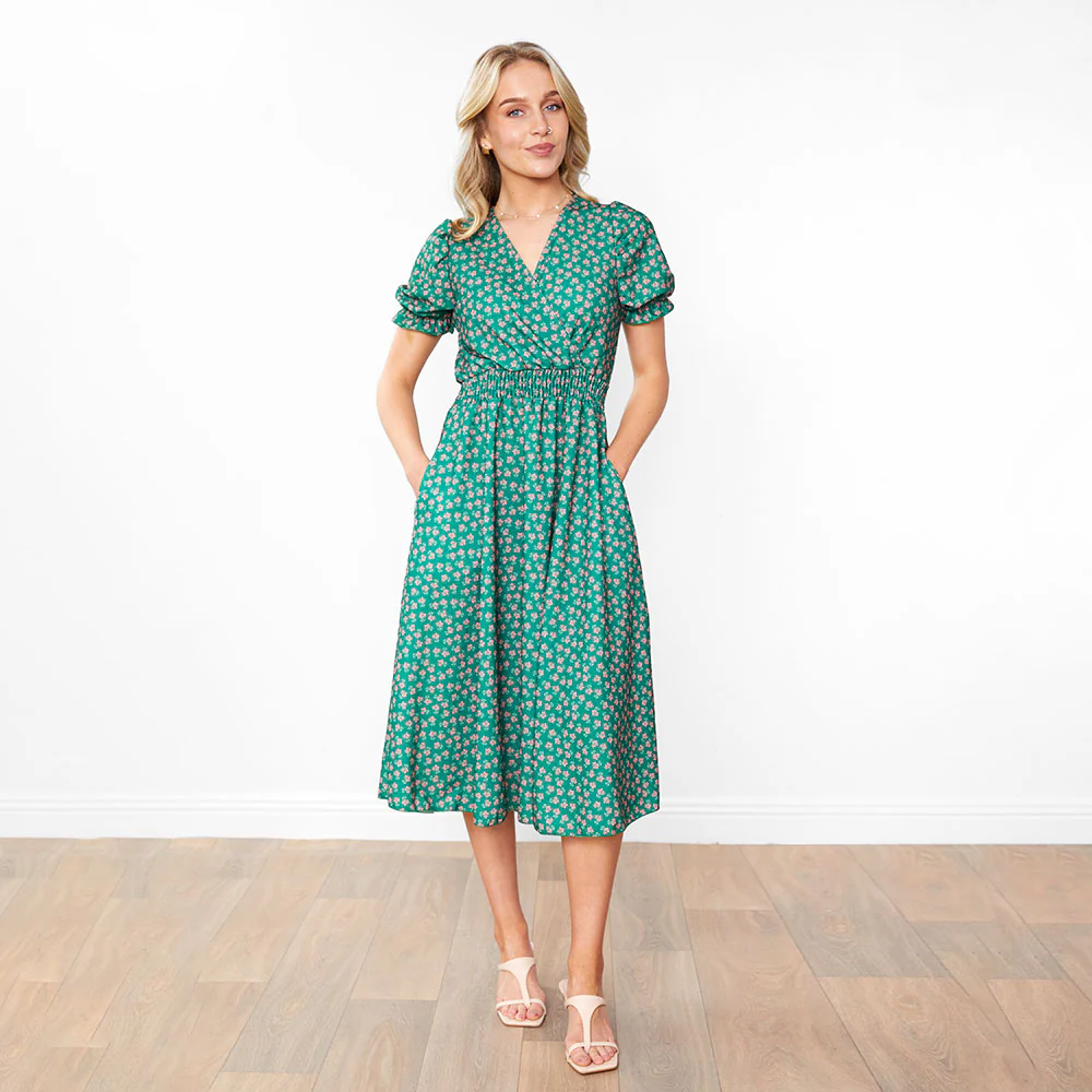 Belle Dress (Green/Pink Blossom) - Image 7