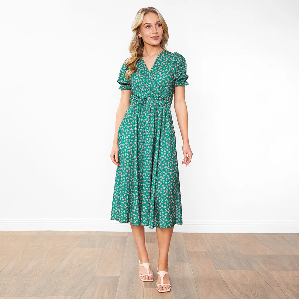 Belle Dress (Green/Pink Blossom) - Image 8