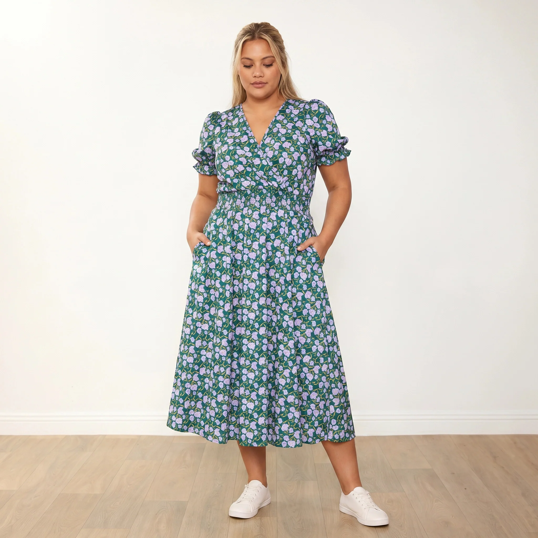 Belle Dress (Green/Lilac Wildflower) - Image 10