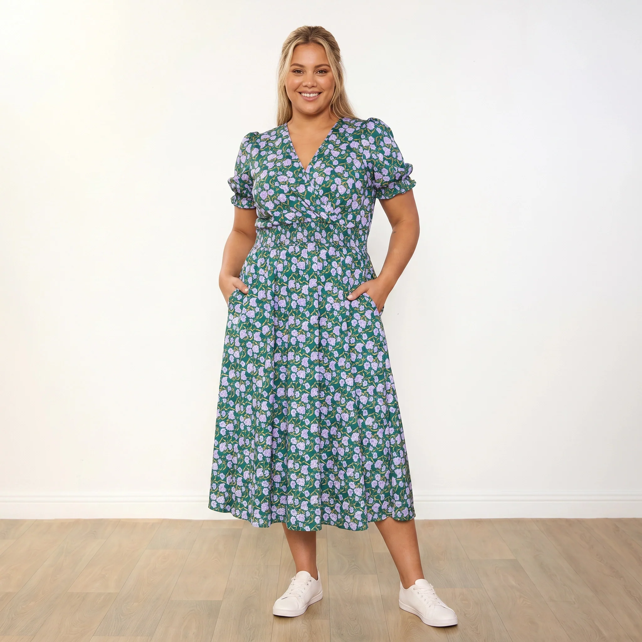Belle Dress (Green/Lilac Wildflower) - Image 12