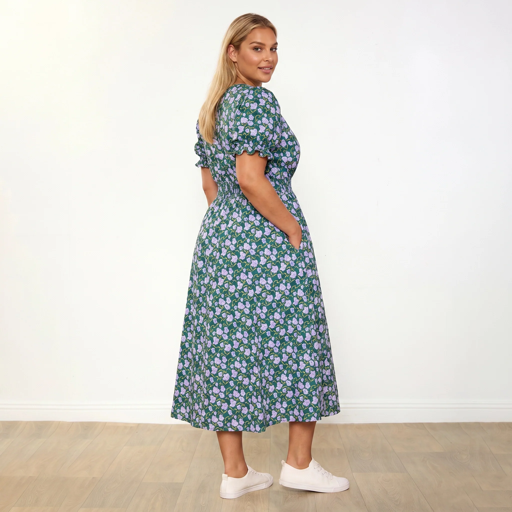 Belle Dress (Green/Lilac Wildflower) - Image 16