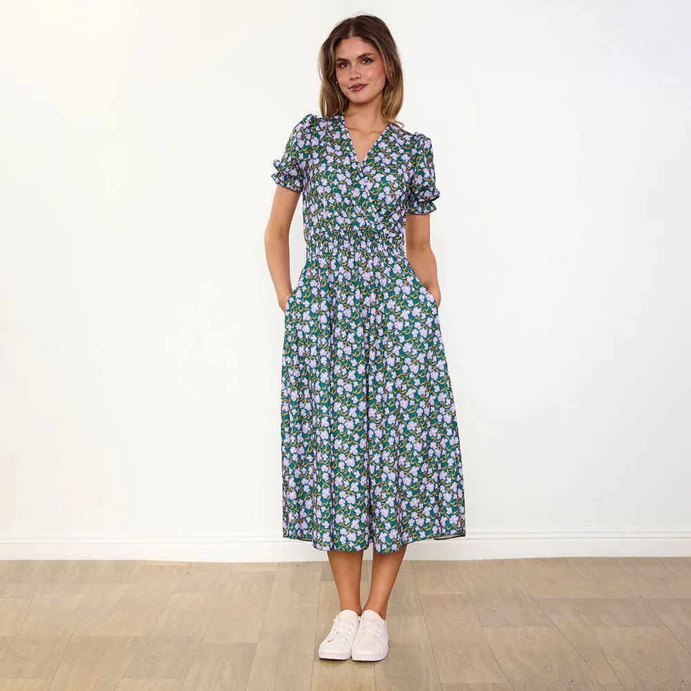 Belle Dress (Green/Lilac Wildflower) - Image 3