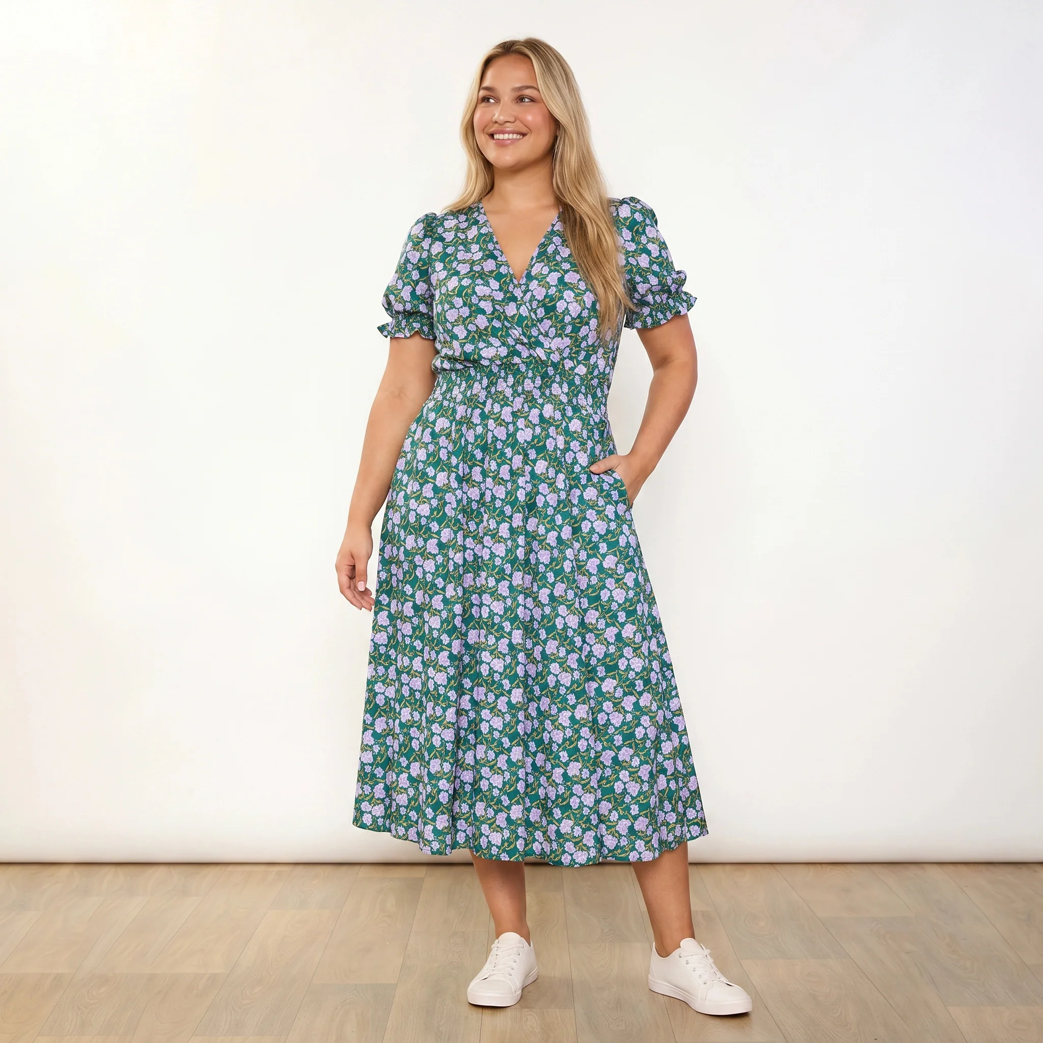 Belle Dress (Green/Lilac Wildflower) - Image 4
