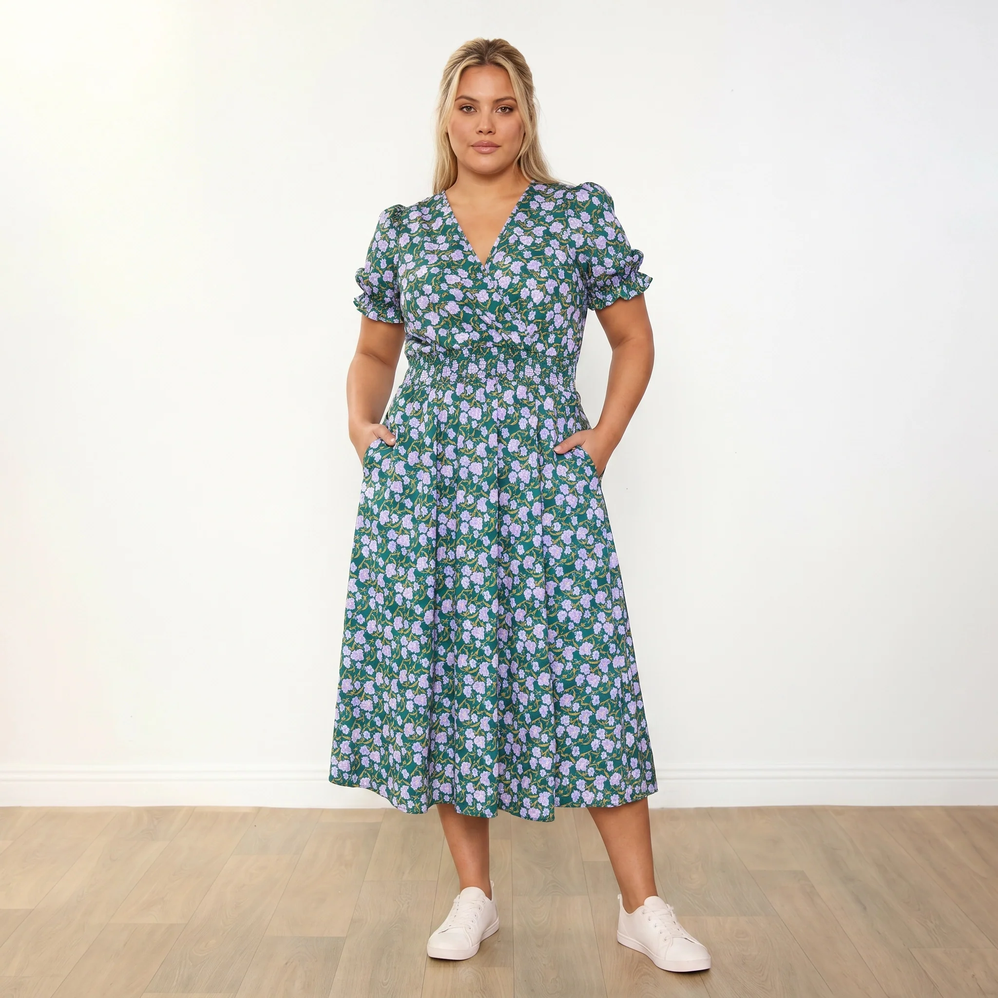 Belle Dress (Green/Lilac Wildflower) - Image 7