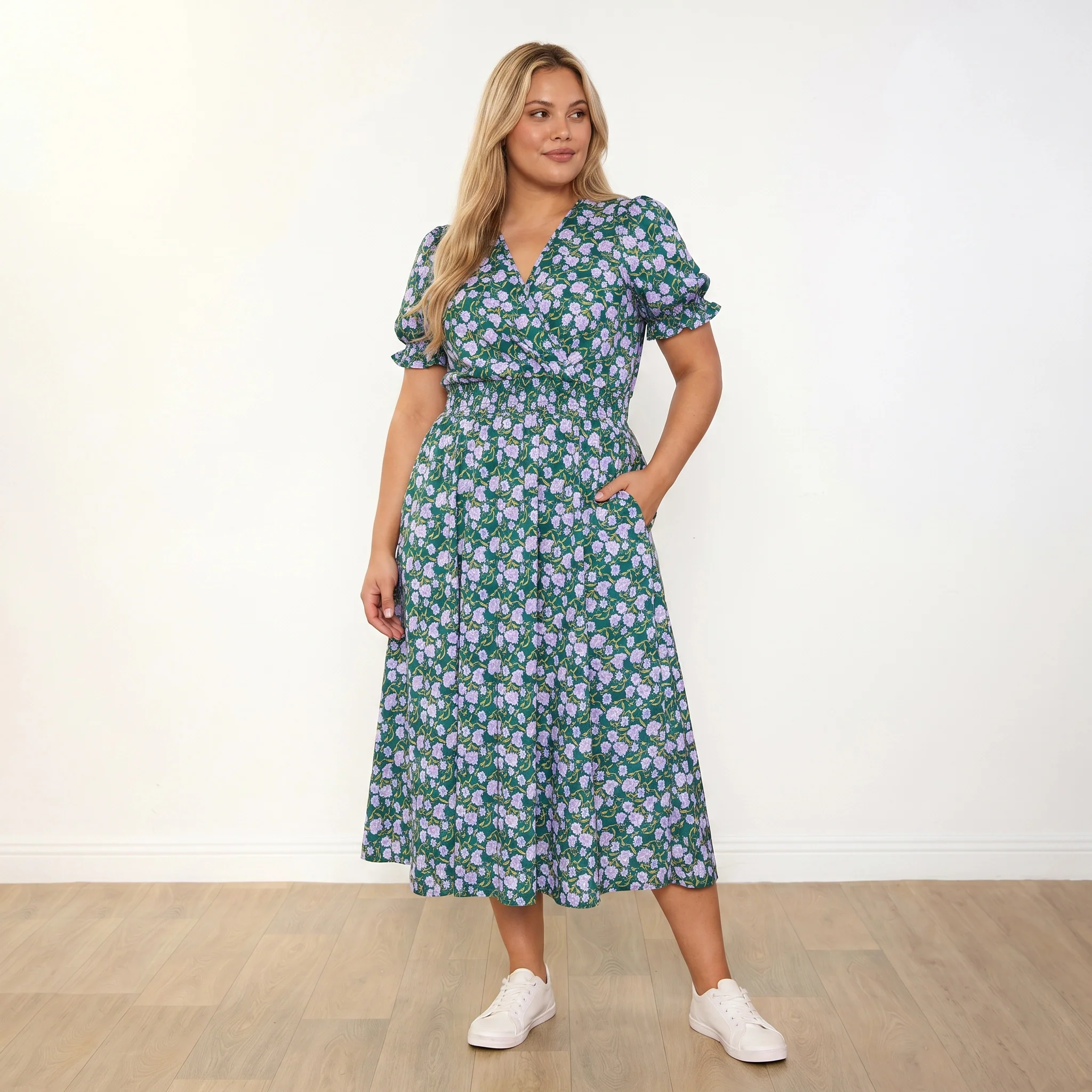 Belle Dress (Green/Lilac Wildflower) - Image 9