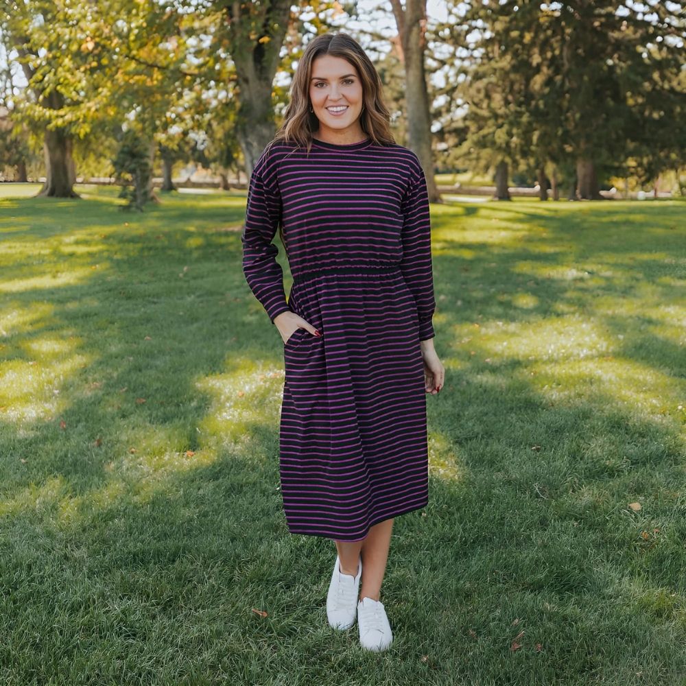 Carmen Dress (Black/Pink Stripe) - Image 2