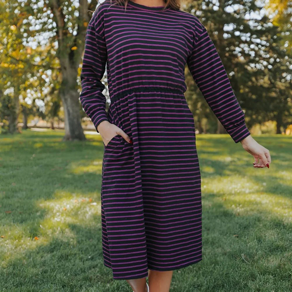 Carmen Dress (Black/Pink Stripe) - Image 3