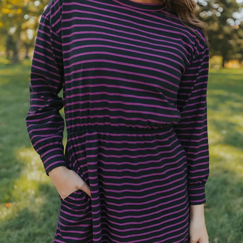 Carmen Dress (Black/Pink Stripe) - Image 4
