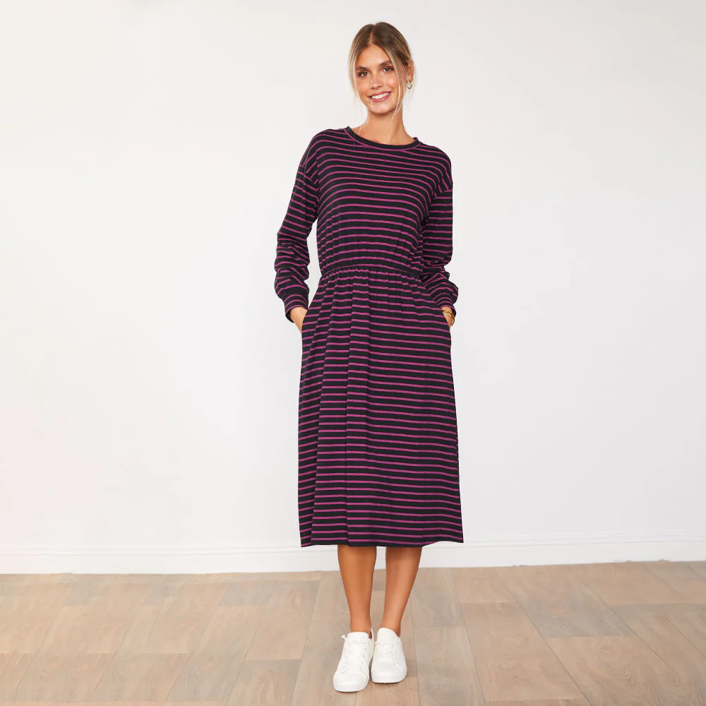 Carmen Dress (Black/Pink Stripe) - Image 9
