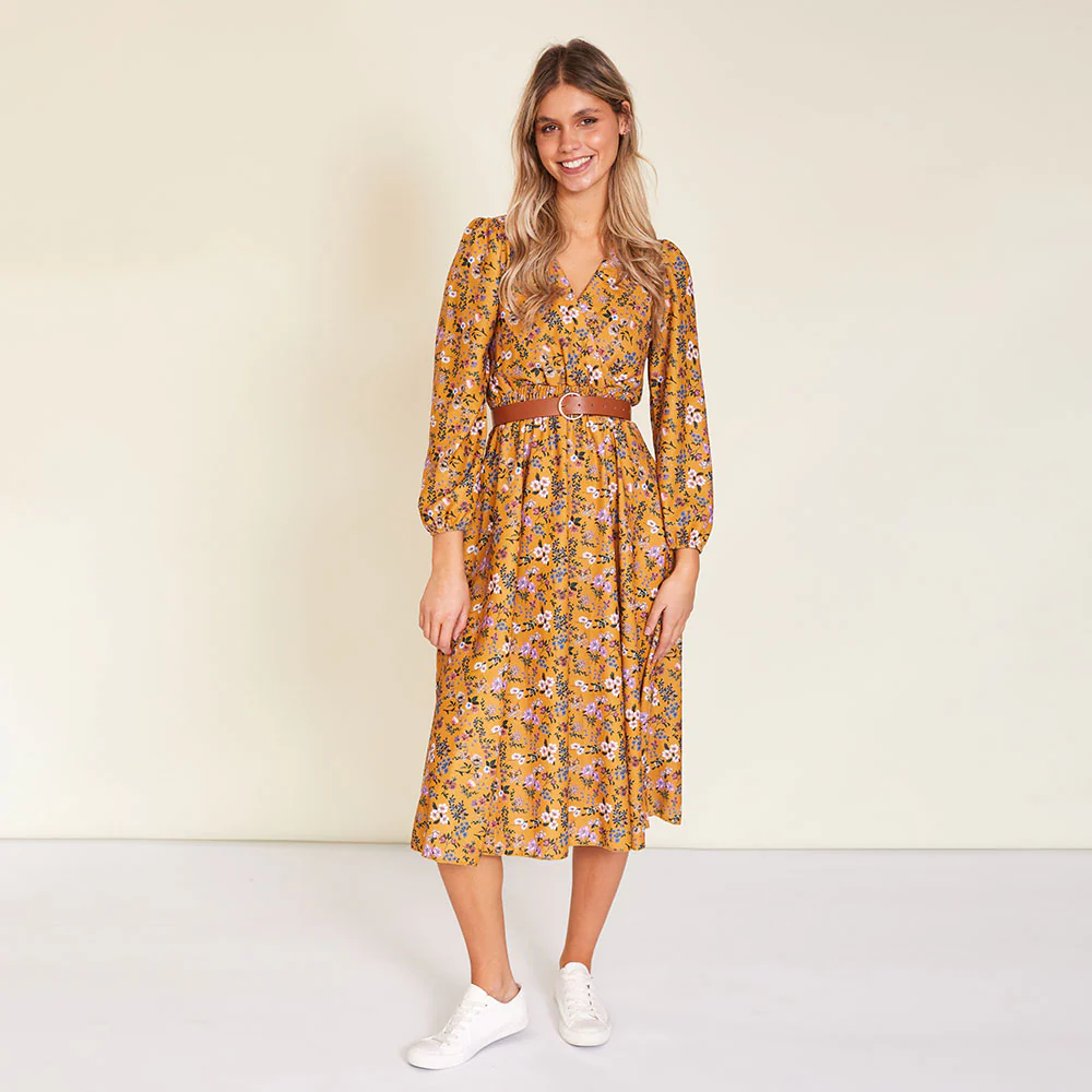 Carrie Dress (Floral Mustard)
