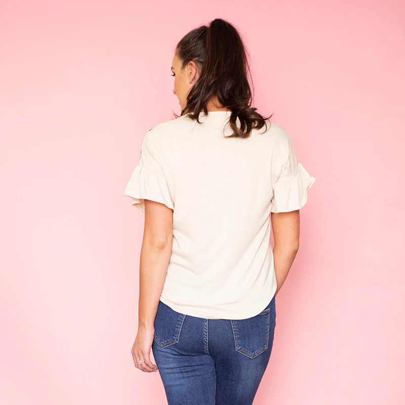 Cheever Chevron Ruffled Sleeve Top (Cream) - Image 5