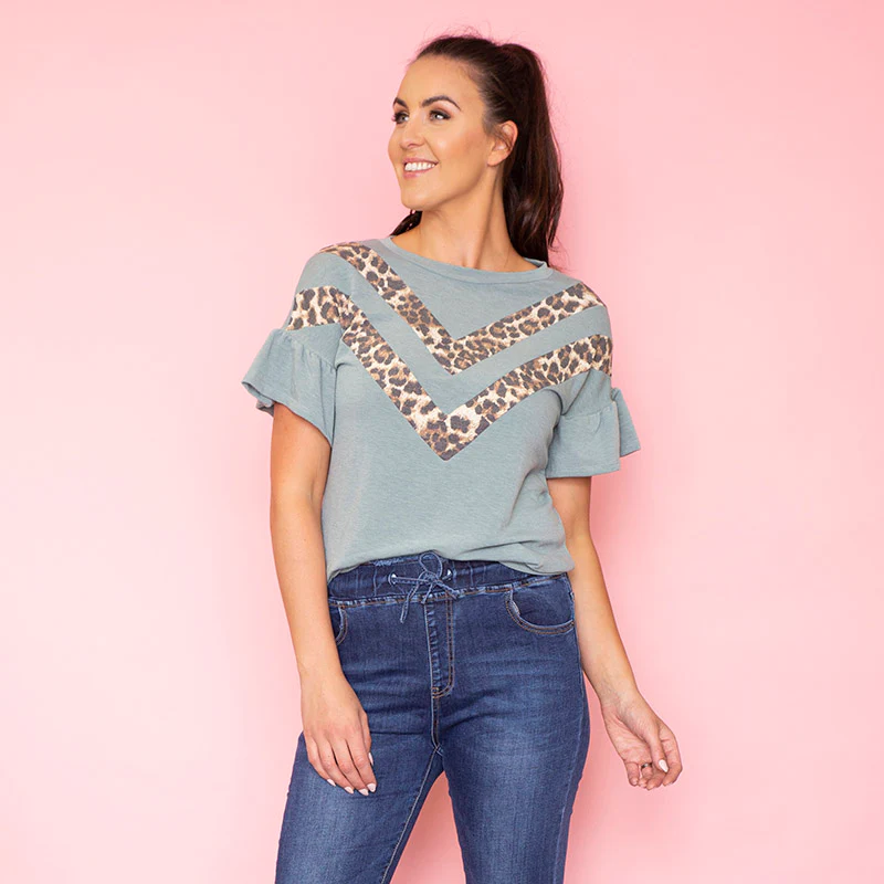 Cheever Chevron Ruffled Sleeve Top (Sage) - Image 8