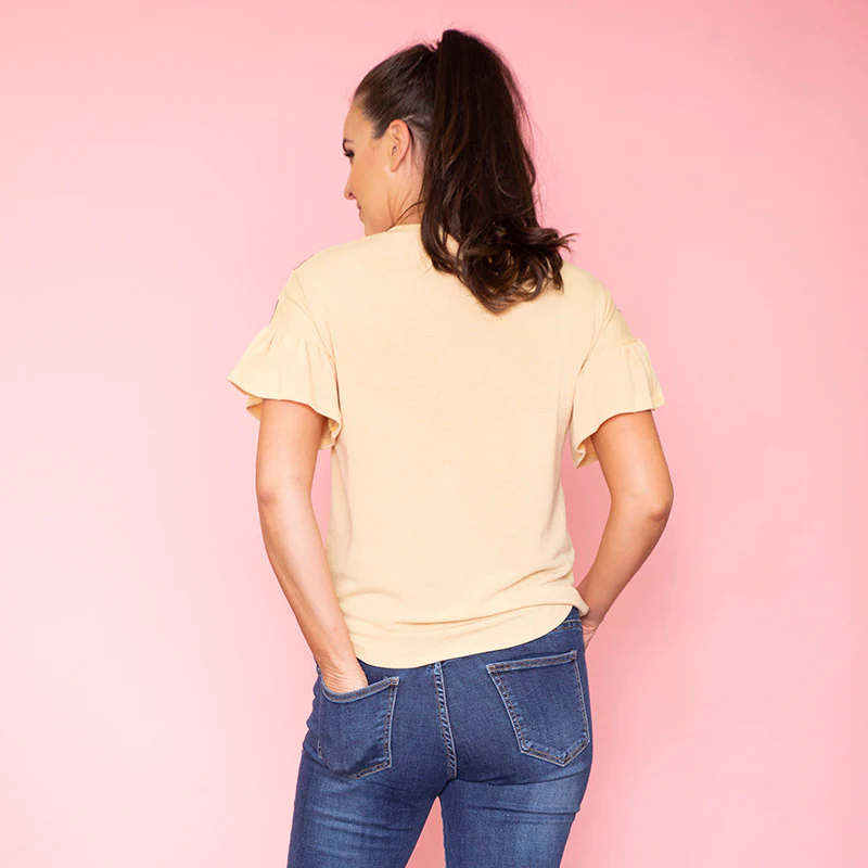 Cheever Chevron Ruffled Sleeve Top (Mustard) - Image 4