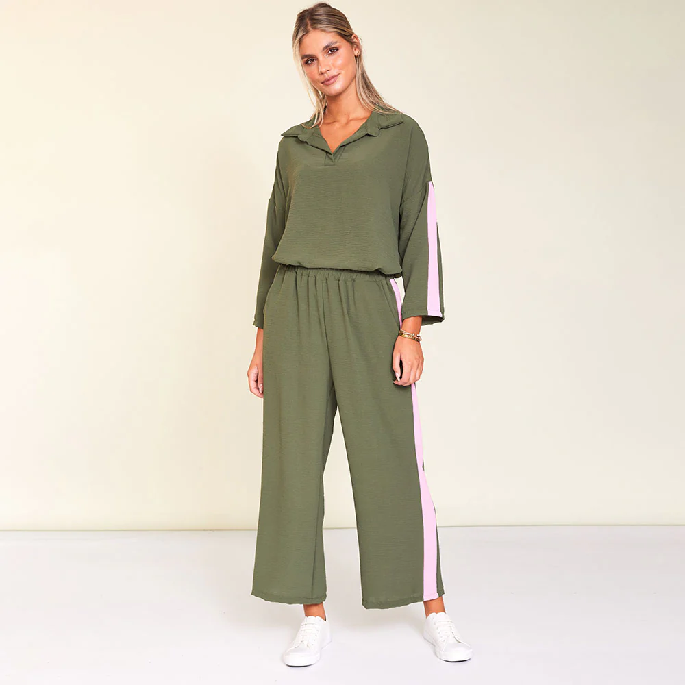 Clara Co-Ord (Khaki/Pink Stripe) - Image 4