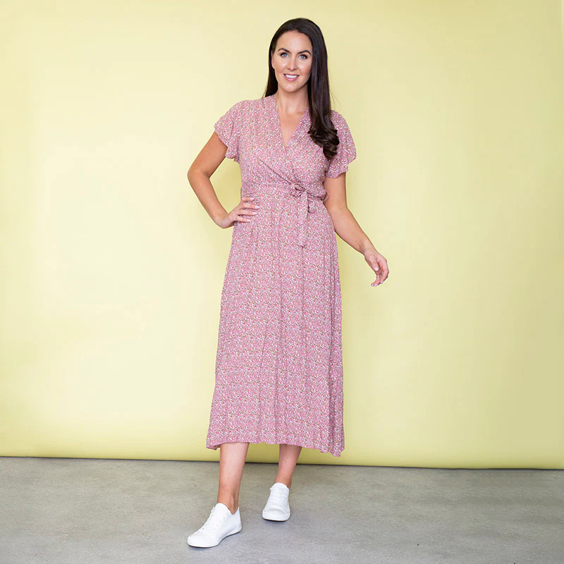 Carmen Floral Midi Dress (Baby Pink) - Image 3