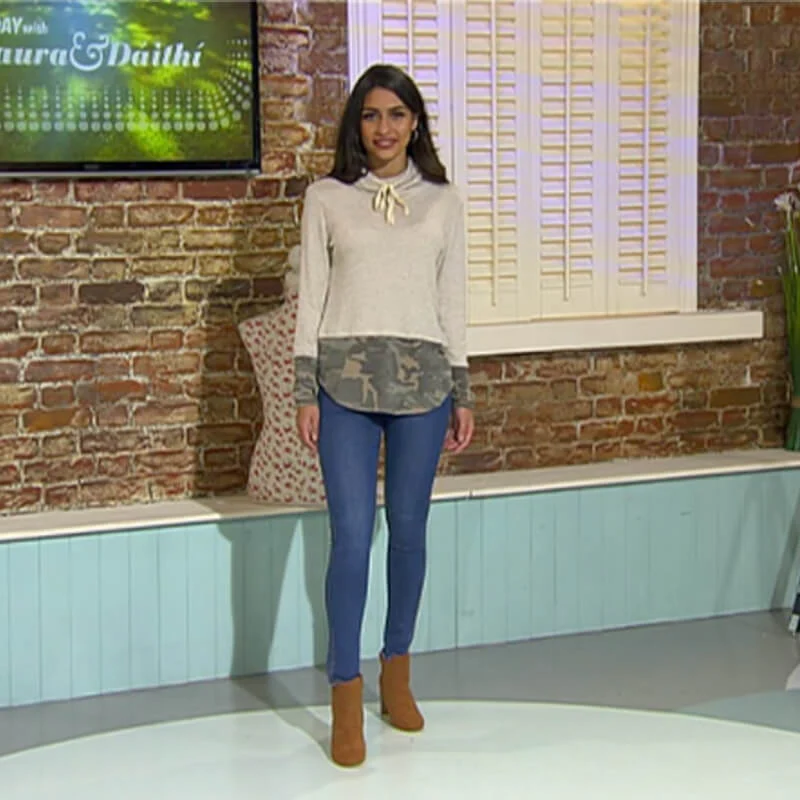 Kate Cowl Neck Camo Top