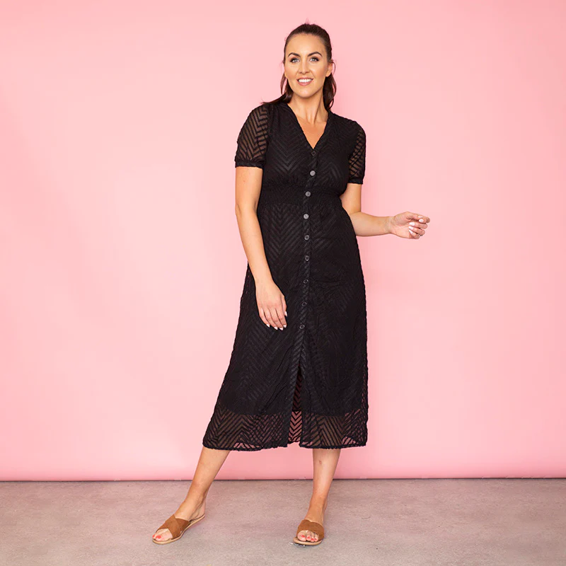 Rio Chevron Midi Dress (Black)