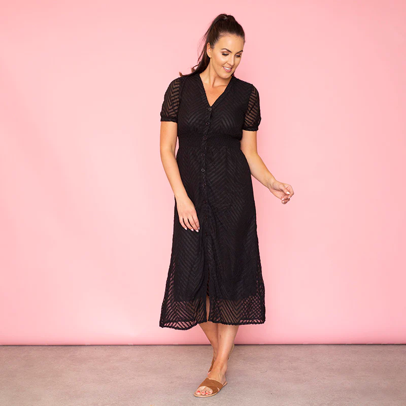 Rio Chevron Midi Dress (Black) - Image 5
