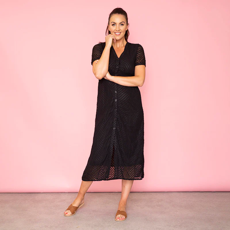 Rio Chevron Midi Dress (Black) - Image 6