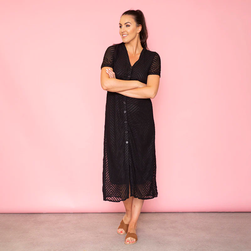Rio Chevron Midi Dress (Black) - Image 8