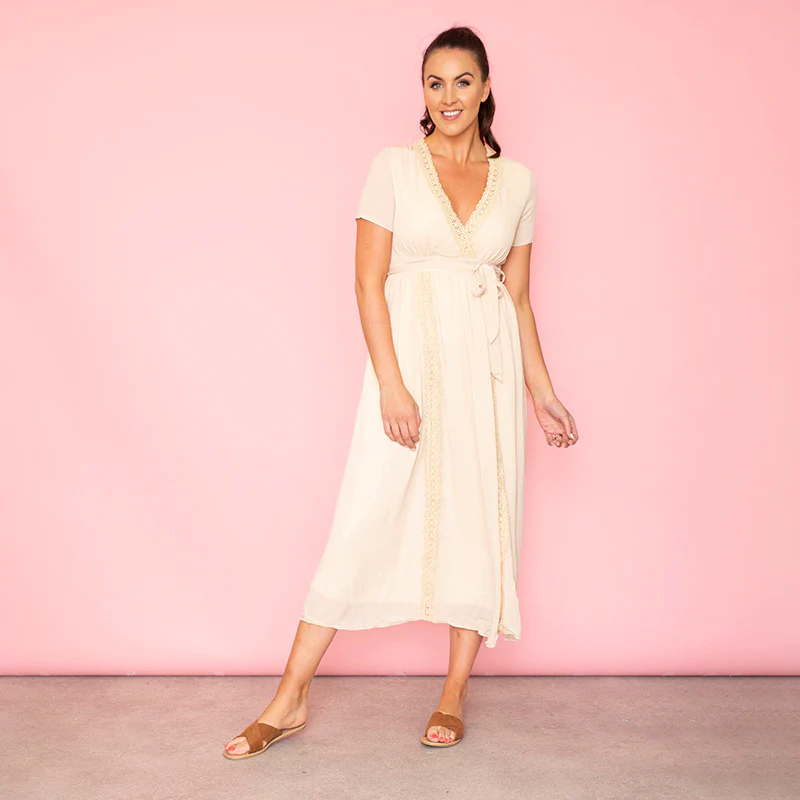 Lara Lace Trim Maxi Dress (Oat)