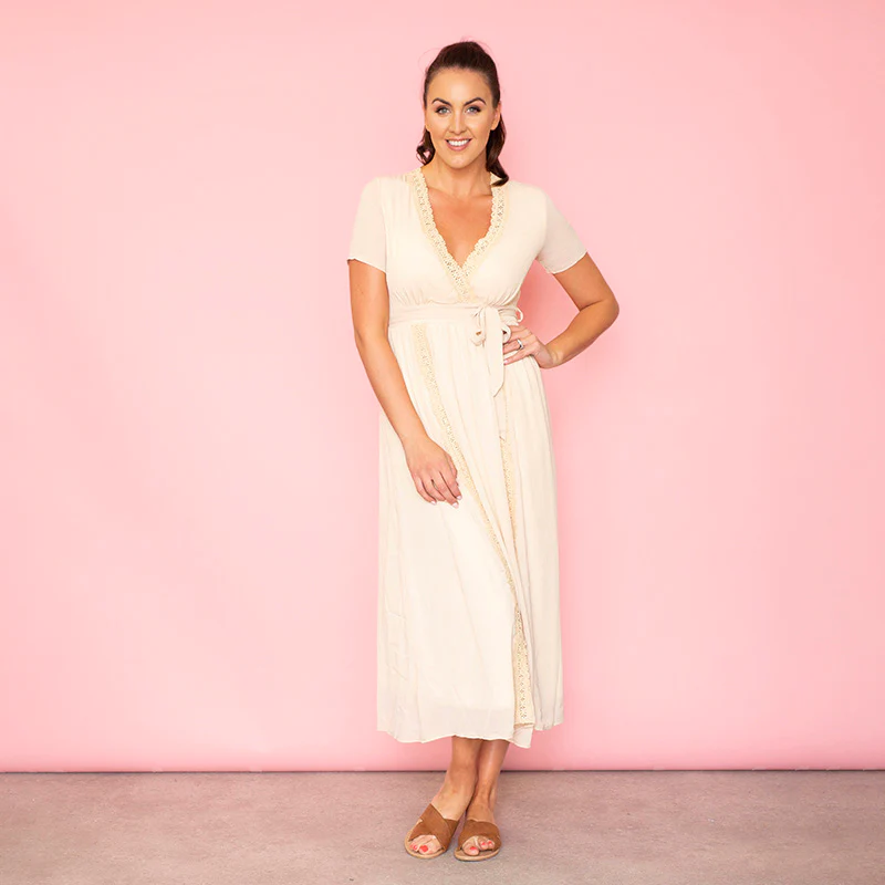 Lara Lace Trim Maxi Dress (Oat) - Image 11