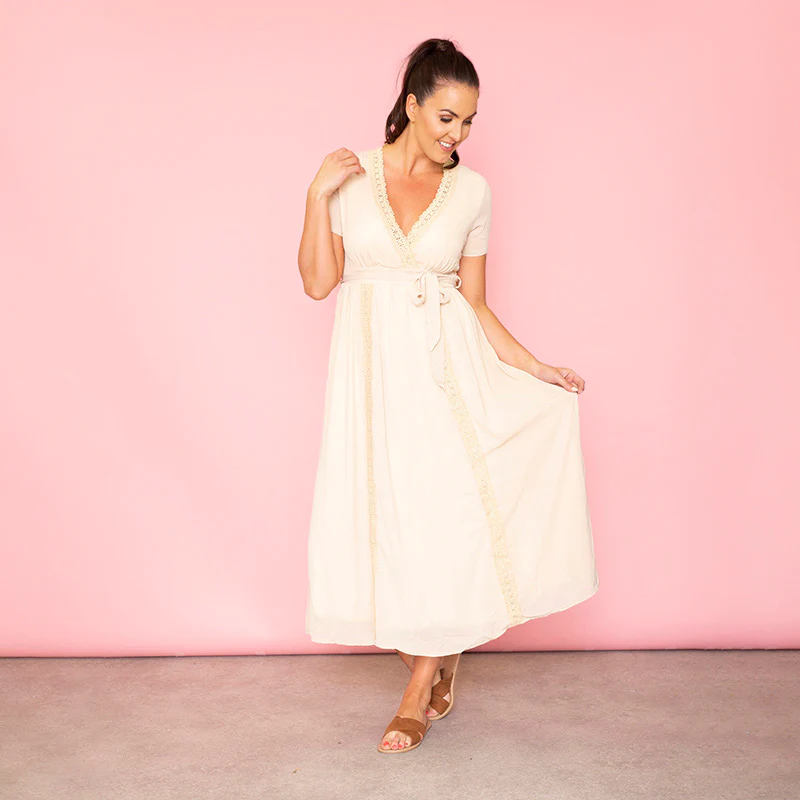 Lara Lace Trim Maxi Dress (Oat) - Image 3