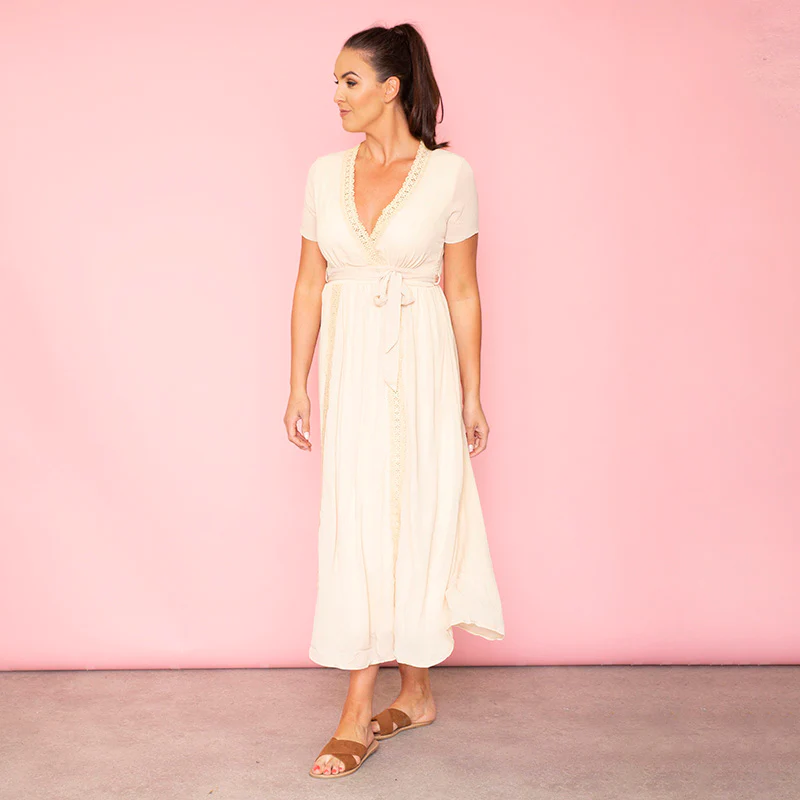 Lara Lace Trim Maxi Dress (Oat) - Image 5