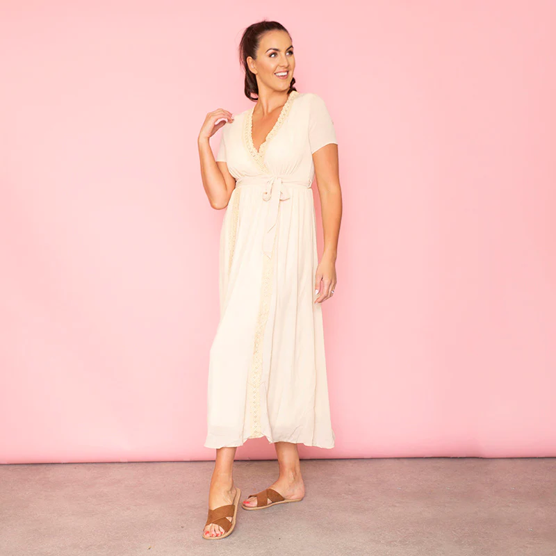 Lara Lace Trim Maxi Dress (Oat) - Image 7