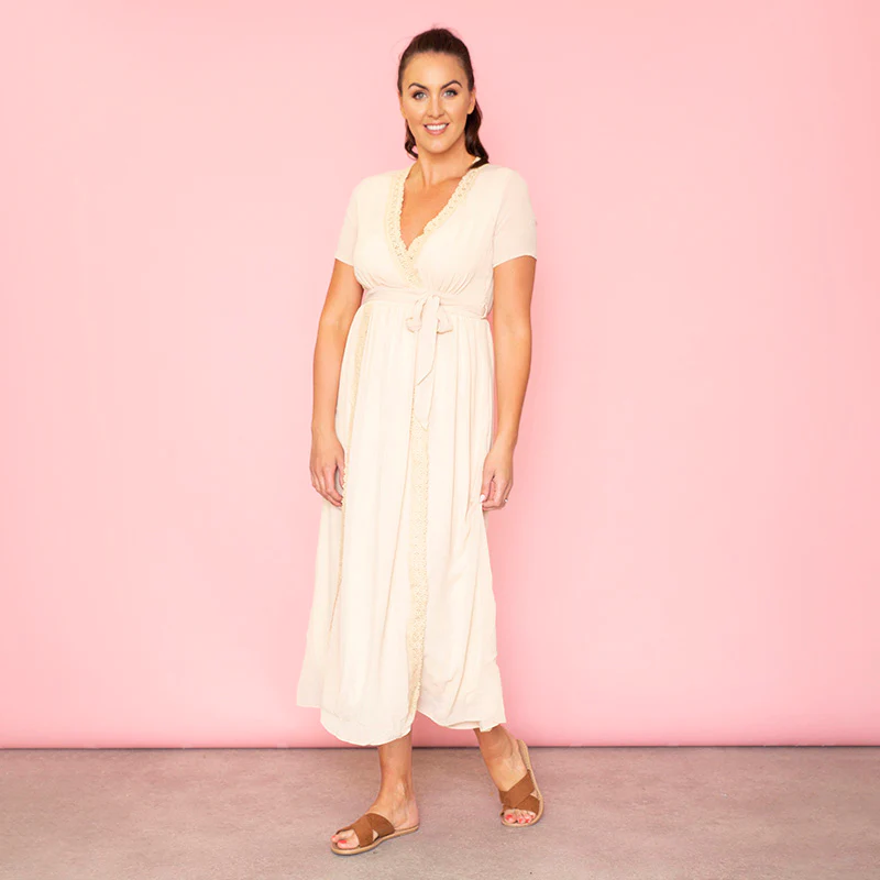 Lara Lace Trim Maxi Dress (Oat) - Image 9