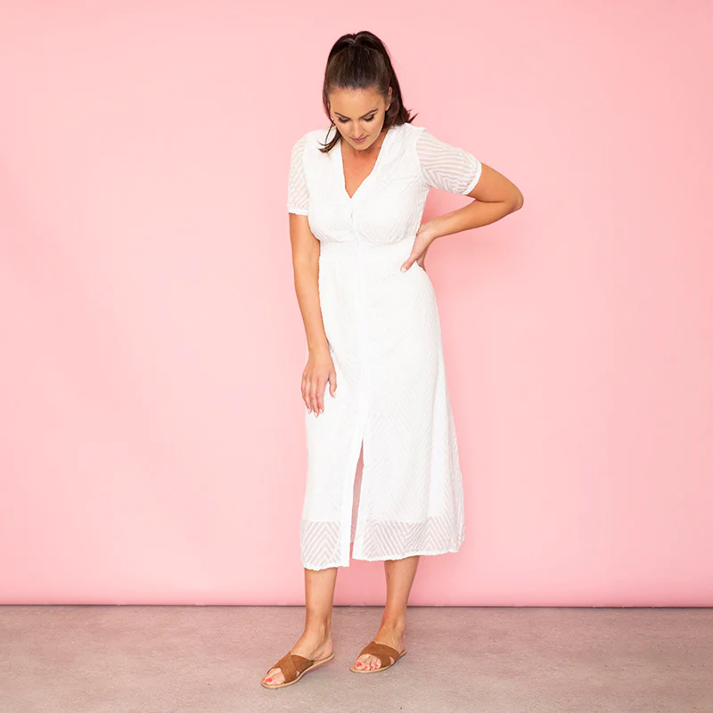 Rio Chevron Midi Dress (White) - Image 10