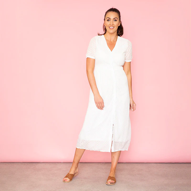 Rio Chevron Midi Dress (White) - Image 5