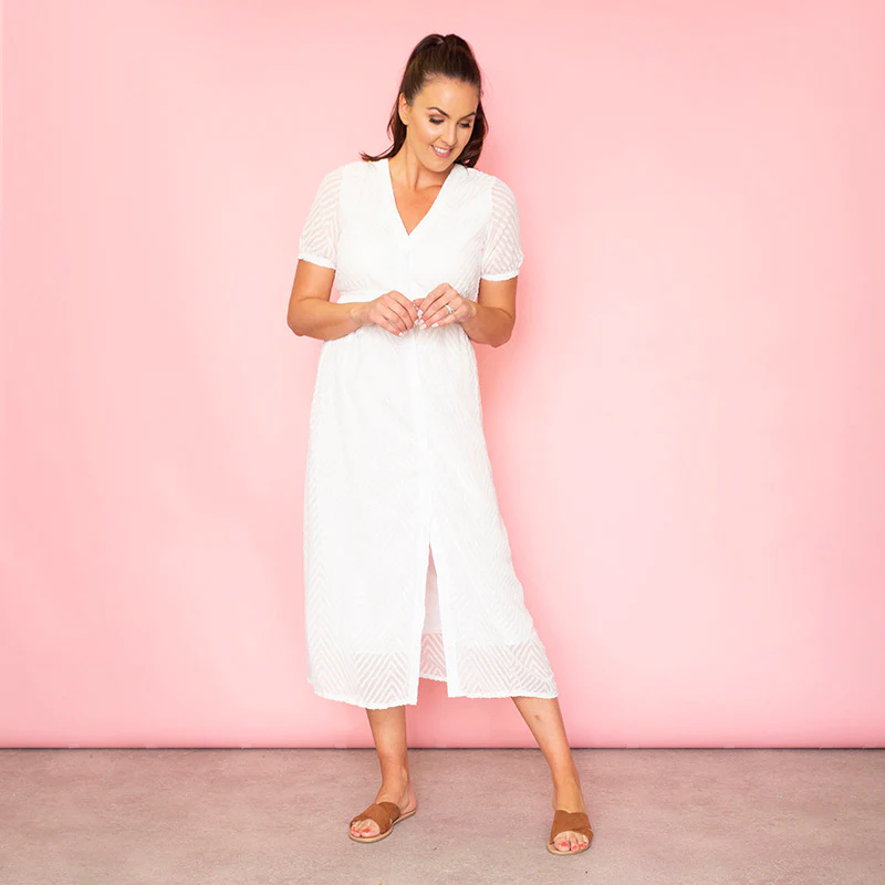 Rio Chevron Midi Dress (White) - Image 6