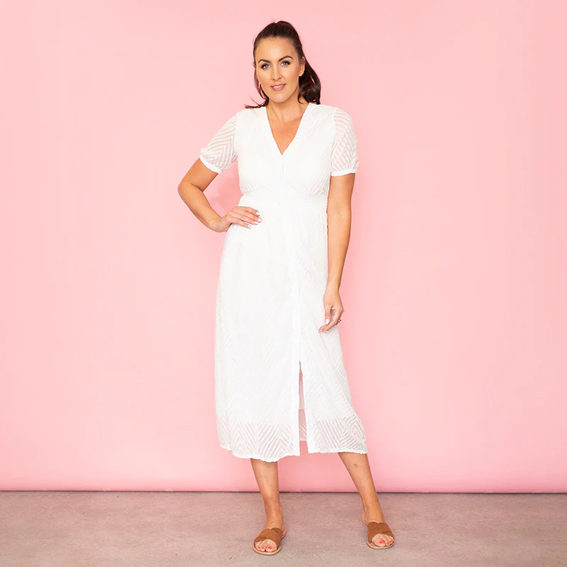 Rio Chevron Midi Dress (White) - Image 7