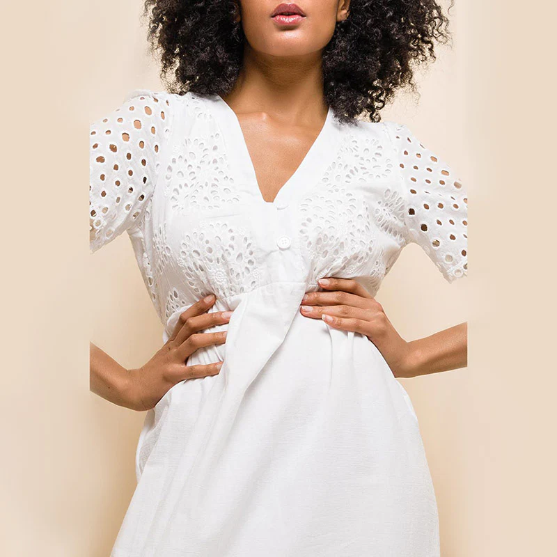 Elena Embroidery Dress White - Image 3