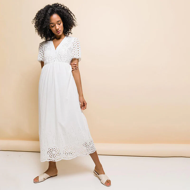 Elena Embroidery Dress White - Image 4