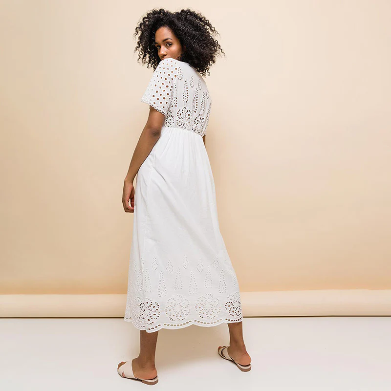 Elena Embroidery Dress White - Image 5