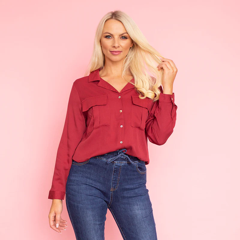 Elenor Pocket Shirt (Burgundy) - Image 3