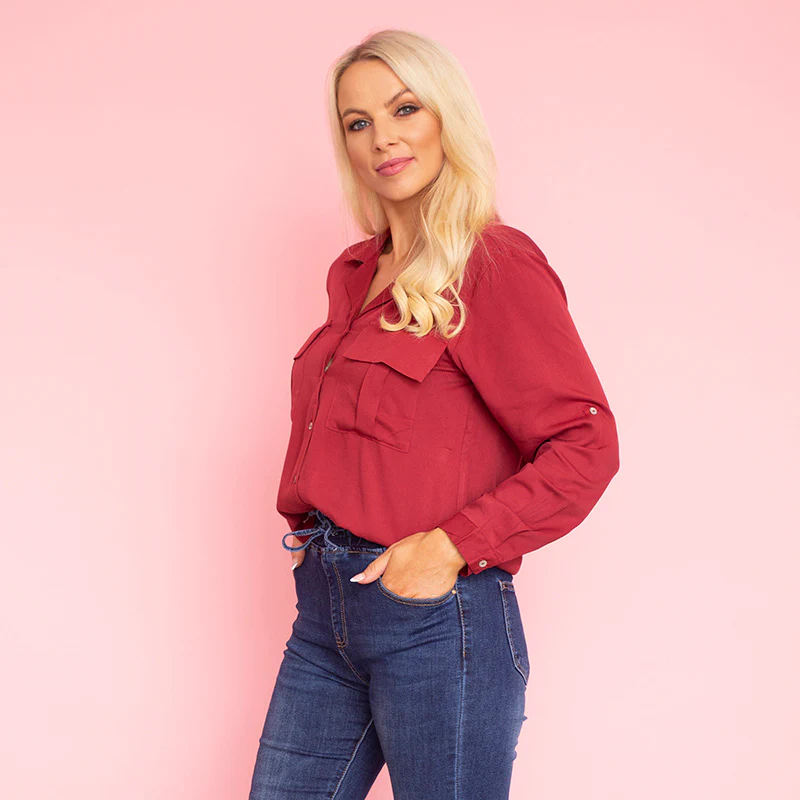 Elenor Pocket Shirt (Burgundy) - Image 4