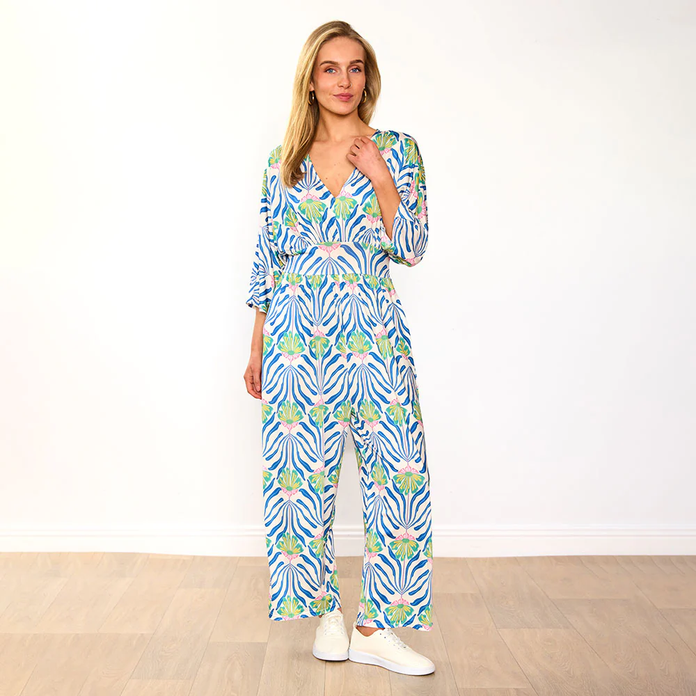 Ester Jumpsuit (Blue Palm Print) - Image 3