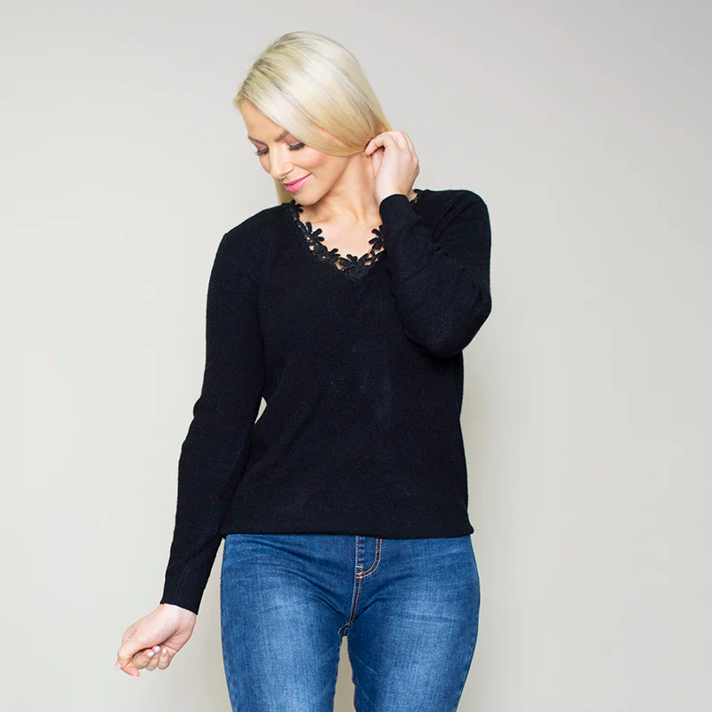 Fia Floral Trim Jumper Black - Image 2