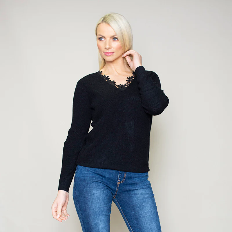 Fia Floral Trim Jumper Black - Image 3